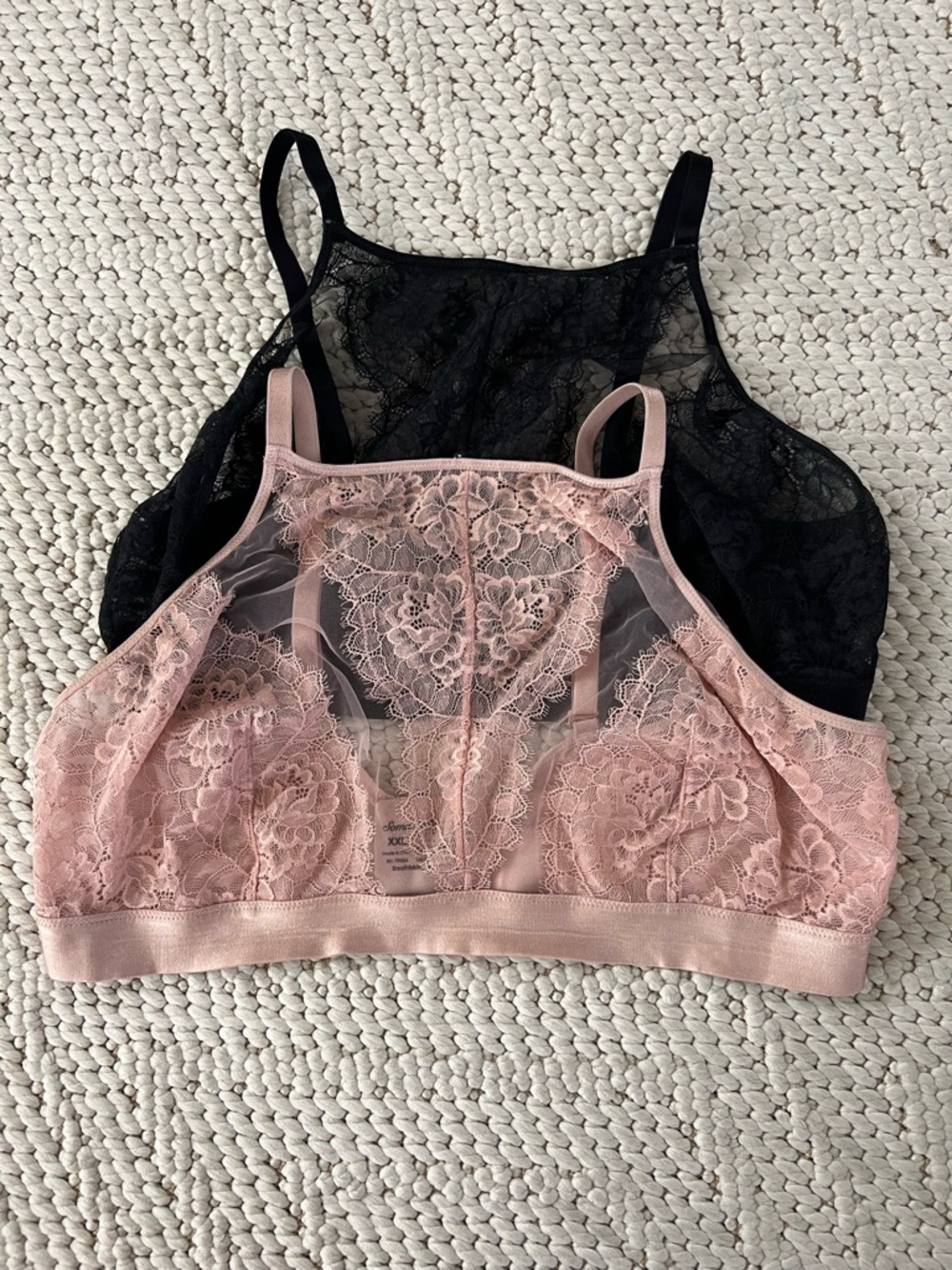 Soma Sheer Lace High-Neck Bralettes in Blush Pink and Black